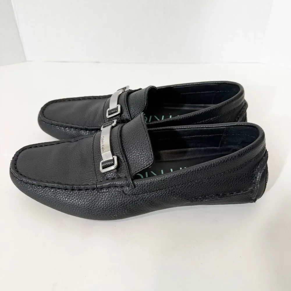 Calvin Klein Mens Mikos Black Tumbled Leather Minimalist Driving Loafer Size 8.5